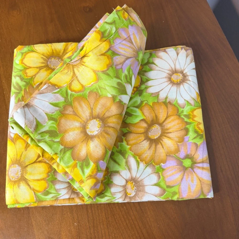 Monticello Cannon Flat Sheet Full Yellow Daisy Vintage Retro 70s No Iron Muslin